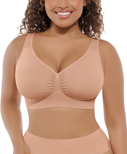 FeelinGirl Seamless Everyday Bras for Women No Underwire with Wide Straps - color: Nude, size: Medium
