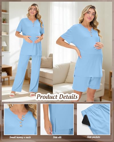 Women Maternity Lounge Set - color: Light Blue, size: Medium