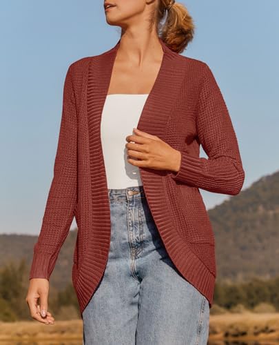 ZESICA Womens Fall Fashion Open Front Cardigan Sweaters - color: Rust, size: XX-Large