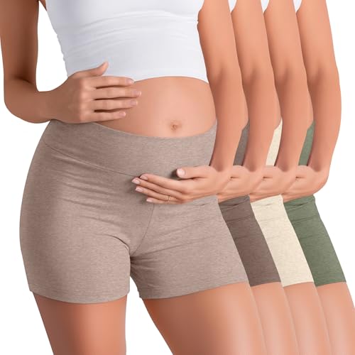 4 Pack Maternity Shorts - color: Camel, Mocha, Cream, Gray Green, size: Small