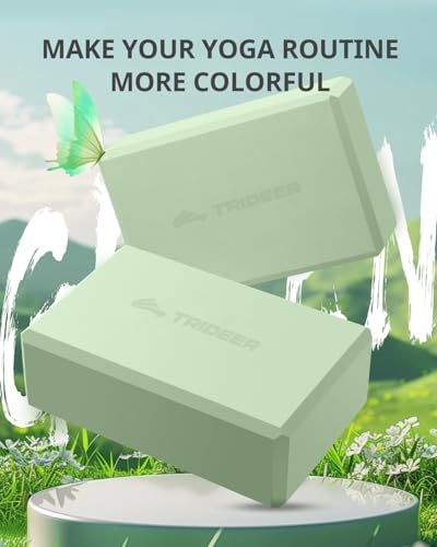 Yoga Blocks 2 Pack with Supportive Non-Slip Foam for Yoga Pilate Stretching - color: Mint Green