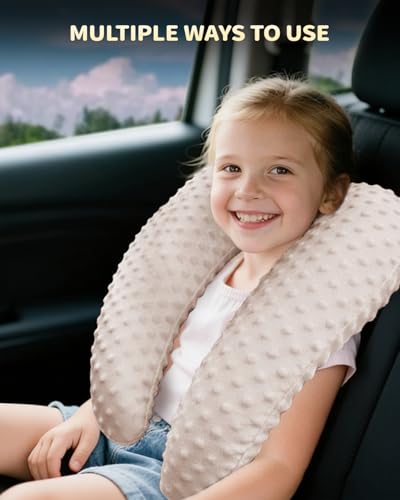 Memory Foam Kids Travel Pillow, Car Pillow for Kids, Velvet Dots, Beige - color: Beige