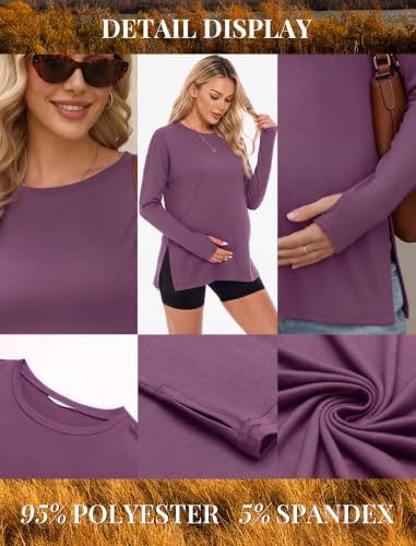 3 Pack Women Maternity Shirts Long Sleeve Pregnancy Tops with Thumb Hole - color: Black/Deep Purple/Navy Blue, size: Small
