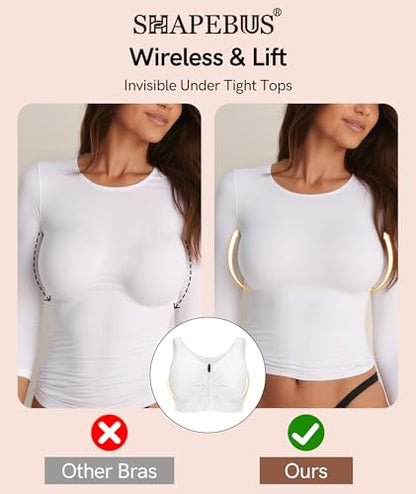 Zip Front Closure Everyday Bra for Women Post Surgery Compression Bras with Adjustable Straps Wirefree - color: White, size: Small
