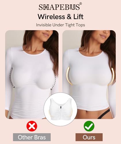 Zip Front Closure Everyday Bra for Women Post Surgery Compression Bras with Adjustable Straps Wirefree - color: White, size: Medium