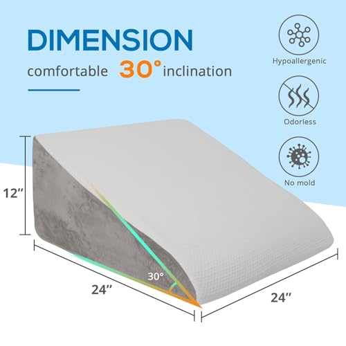 Sasttie Wedge Pillow 24x24x12 inch, Memory Foam Bed Wedge, Solid Warm Gray - color: Solid Warm Gray, size: 24x24x12 inch
