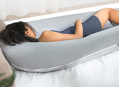 QUEEN ROSE 65 Inch Cooling U Shaped Pregnancy Pillow, Maternity Body Pillow - color: Grey Cooling
