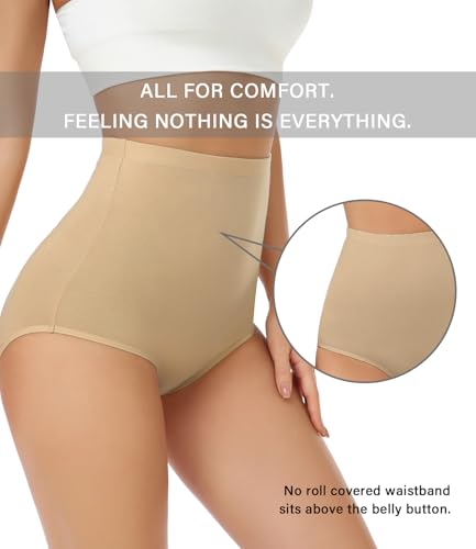wirarpa Women's Underwear Cotton Super High Waisted Briefs Stretch Full Coverage Panties 4 Pack - color: Beige, size: 4X-Large