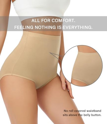 wirarpa Women's Underwear Cotton Super High Waisted Briefs Stretch Full Coverage Panties 4 Pack - color: Beige, size: Large