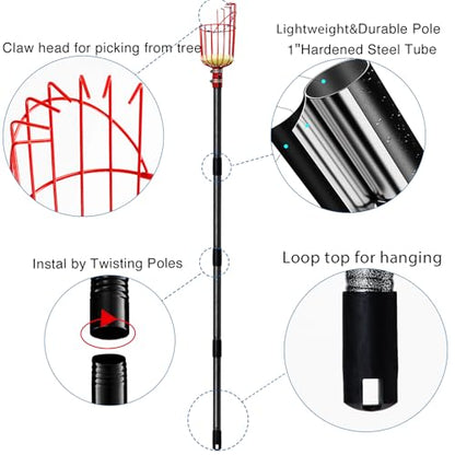 DonSail Fruit Picker Pole Tool with Basket Telescoping - Adjustable Mango Picker 35-120 inch Long Handle - Apple Orange Avocado Acorn Lemon Pear Pomelo Chery Picker for Tree - size: 35-120"