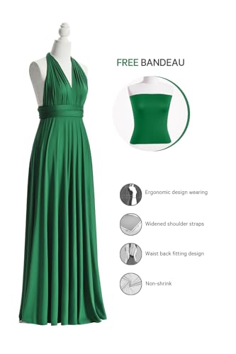 72styles Maxi Infinity Dress for Bridesmaids, Convertible Multi-Way Wrap - color: Emerald Green, size: One Size Plus