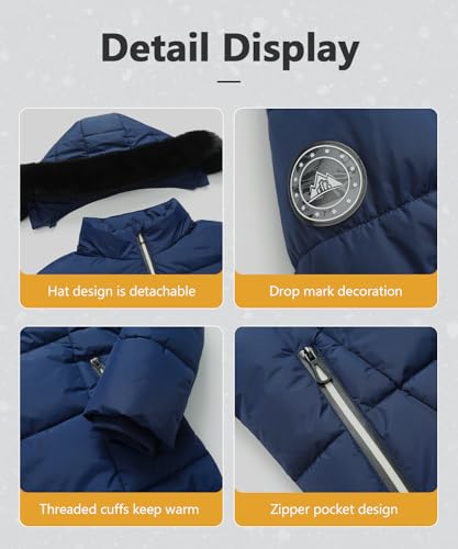 Women's Long Warm Winter Puffer Jacket Lightweight Fashions Down Coats - color: Dark Blue, size: Small