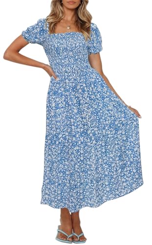 ZESICA Womens 2026 Summer Boho Floral Ruffle Maxi Dress - color: Blue2, size: Medium