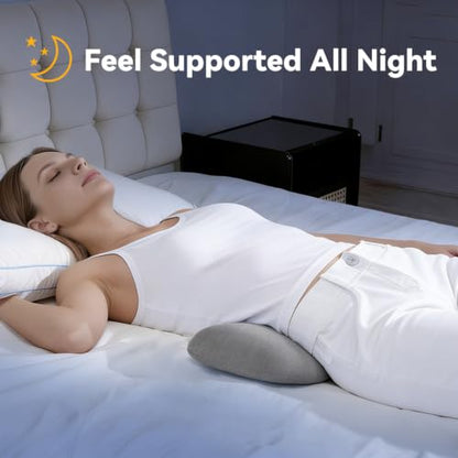 Adjustable Height Lumbar Support Pillow for Sleeping, Ergonomic Contour Lower Back Pillow for Bed with Breathable Washable Cover, Spine Alignment & Sleep Comfort, Grey