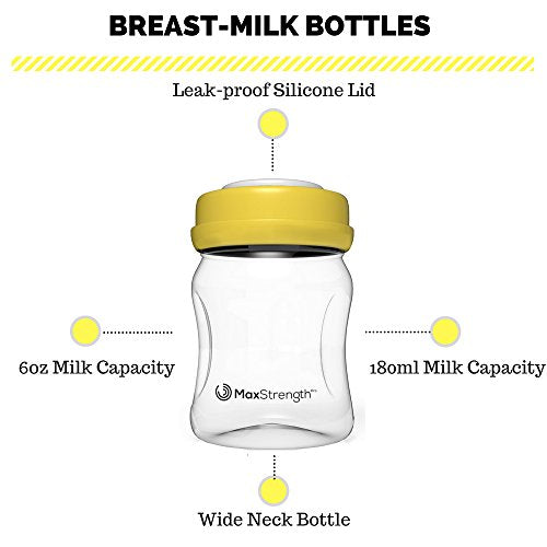Max Strength Pro Breastmilk Bottles 6pc Set with Leak Proof Lids 6.oz 180ml