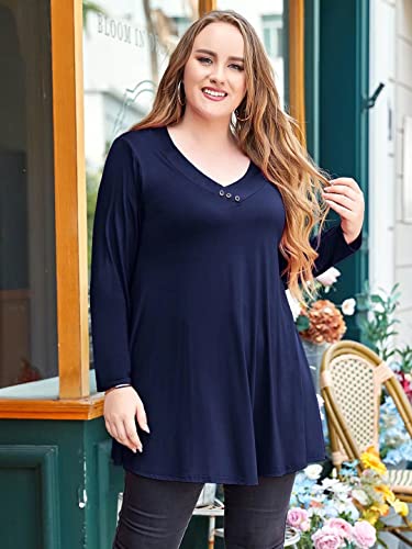 LARACE Women Plus Size Tunic Tops Long Sleeve Shirts for Leggings - color: Navy Blue, size: 1X