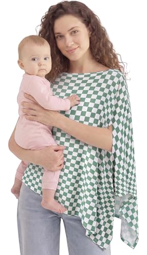 PATPAT Bamboo Viscose Nursing Cover, Breathable Poncho, Green Checkered - color: Green Checkered