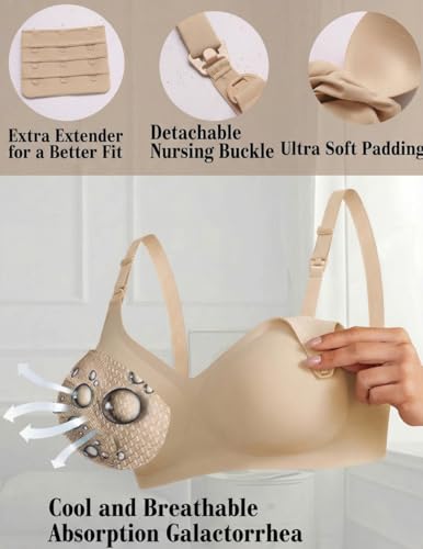 Avidlove Women's Seamless Bras Nursing Bras for Breastfeeding Tshirt Everyday Bra - color: Khaki, size: X-Large