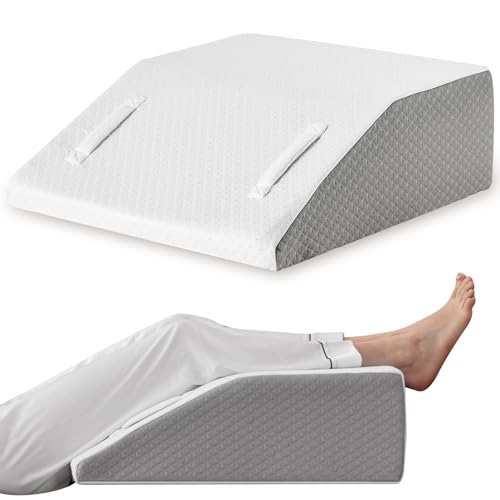 Ruqmuis Leg Elevation Pillow for After Surgery, Leg Elevating Pillow for Swelling and Blood Circulation, Leg Wedge Pillow for Sleeping, 21x24x6 Inch Knee Pillow for Knee Hip Ankle Pain Relief, White - color: White/Grey, size: 21*24*6 Inch