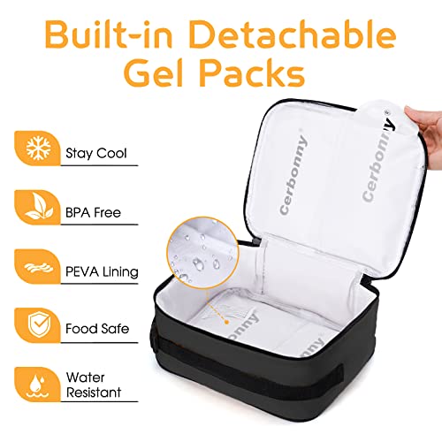 Cerbonny Small Cooler Bag,Freezable Lunch Bag,Built-In Ice Pack,L Size - color: Black