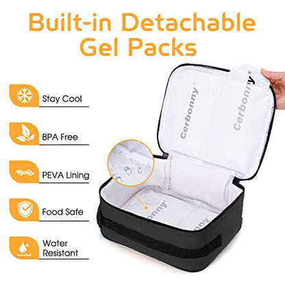 Cerbonny Small Cooler Bag,Freezable Lunch Bag,Built-In Ice Pack,L Size - color: Black