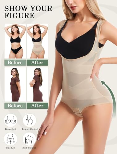 Shapewear Bodysuit for Women Tummy Control Stomach Body Shaper - color: Nude, size: Large