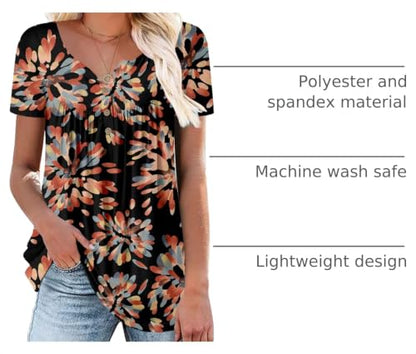 Mystry Zone Womens Henley V Neck Casual Blouse Button Down T Shirts Flare and Flowy Tops - color: 1-black, size: Medium