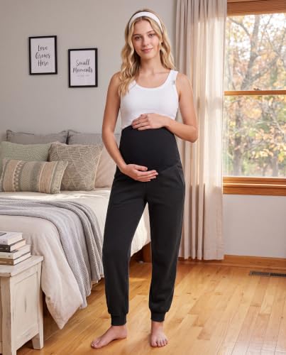 Women's Maternity Joggers with Light Fleece Lining - color: Black, size: Medium
