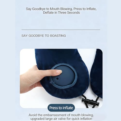 Portable Inflatable Neck Pillow, Car Rides, Office Napping, Navy Blue