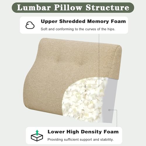baibu Patented Dual-Layer Memory Foam Lumbar Pillow for Recliner, Beige - color: Beige