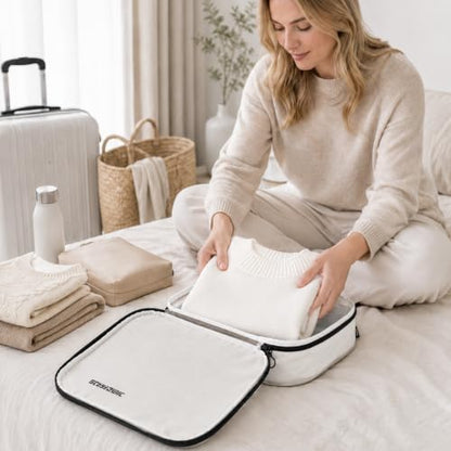4 Pack Ultralight Compression Packing Cubes for Travel, White - color: White