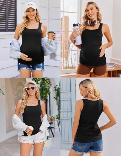 Ekouaer 3 Pack Maternity Tank Tops Square Neck Maternity Shirts - color: Light Blue/White/Black, size: Medium