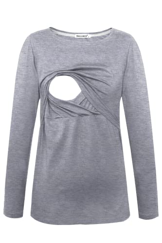 Smallshow Women's Maternity Nursing Tops Comfy Long Sleeve Breastfeeding T-Shirt - color: Black/Light Grey/Deep Green Stripe(cotton), size: XX-Large