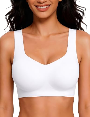 Wireless Pullover Sleep Bras for Women Seamless No Underwire T Shirt Bra - color: White, size: Medium
