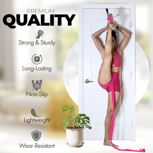 Pilates Stretching Strap with Door Anchor for Flexibility Training - color: Pink