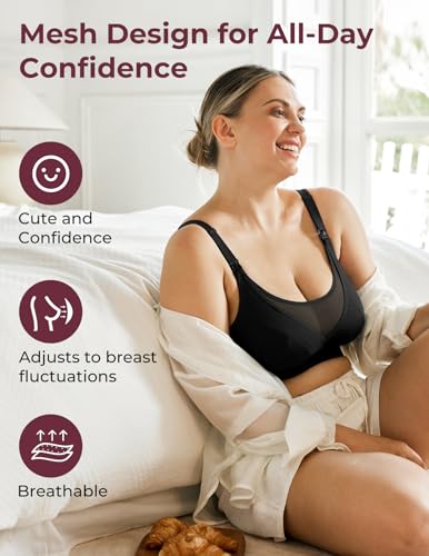 Momcozy Mesh Pumping Bra Hands Free, Plus Size Nursing Bras for Pumping - color: Black, size: Medium Plus
