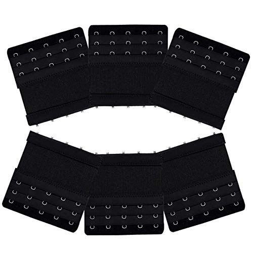 Elastic Bra Extender Strap 5 Hook 3 Row 3/4" Plus Size Bra Extension Band - color: 6pcs Bra Extenders (Black)