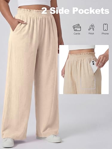 Lastshe Women's Plus Size Wide Leg Pants Elastic High Waist Hide Drawstring Loose Work Pants Palazzo Trousers with Pockets - color: Black White Plaid, size: 2X