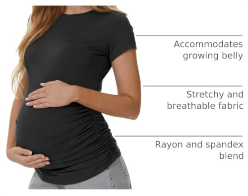 3 Pack Womens Maternity Shirts, Crew Neck Maternity Top Short Sleeve - color: Black/Light Grey/Dark Grey, size: Medium