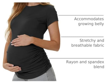 3 Pack Womens Maternity Shirts, Crew Neck Maternity Top Short Sleeve - color: Black/Light Grey/Dark Grey, size: Medium