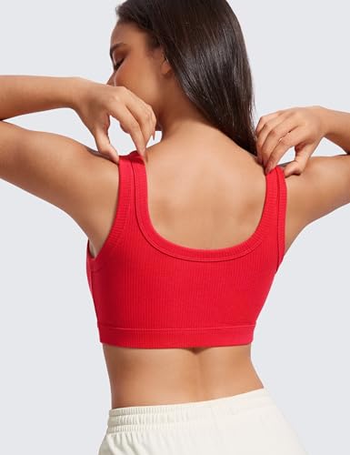CRZ YOGA Ribbed U Neck Sports Bras - color: Deep Red, size: Small