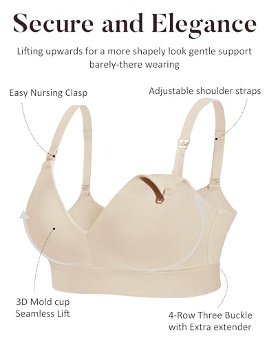 AIRCUTE Nursing Bras for Breastfeeding Seamless Postpartum Bra Soft Pregnancy Bra Wireless Maternity Bralette - color: Beige, size: X-Large