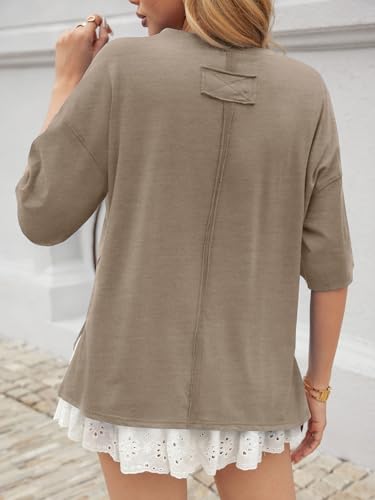 UNCLECAT Womens Oversized T Shirts Summer Trendy Short Sleeve Loose Fit Tee - color: Light Brown, size: Medium