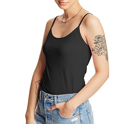Hanes Women's Cami with Built-in Shelf Bra, Stretch Cotton Camisole, Adjustable Straps - color: Black -1 Pack, size: Medium