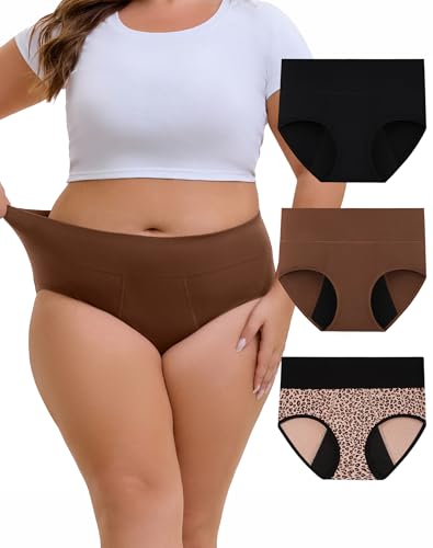 INNERSY Women's Plus Size Period Underwear High Waist Heavy Flow 3-Pack - color: Mocha, size: 4X-Large