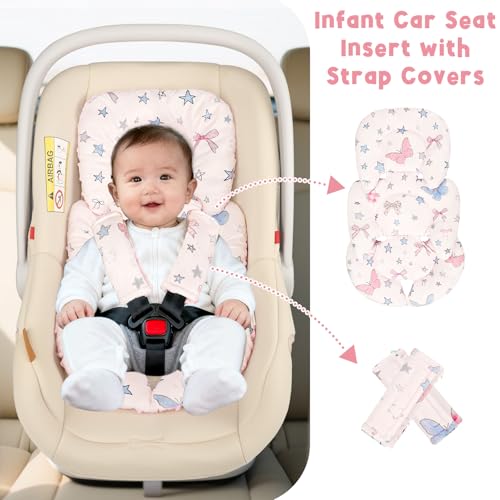 GFU Infant Car Seat Insert Head and Body Support with Strap Pads Pink Star - color: Pink Star