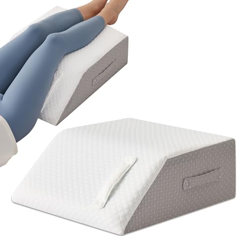 MEGCXIT Leg Pillow Elevation Blood Circulation, Leg Wedge for Elevation for Swelling, Leg Elevating Pillow for After Surgery, Memory Foam Foot Knee Pillow for Back Sleeping 24×19×8 Inch White/Grey - color: White/Grey, size: 24*19*8 Inch