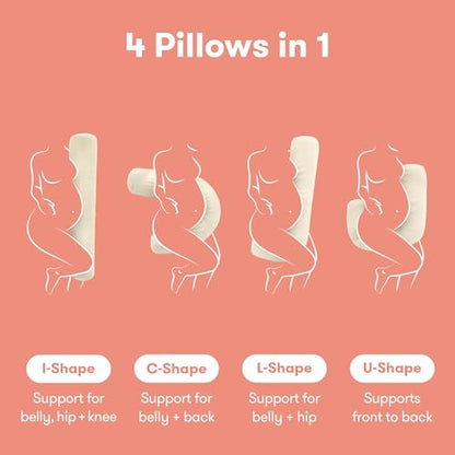 Frida Mom Compact Support 4-in-1 Cooling Pregnancy Pillow, Full Body, Ivory - color: Ivory