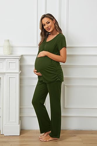 Smallshow Women's Maternity Nursing Pajamas - color: Army Green, size: Small