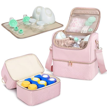 Fasrom Wearable Breast Pump Bag, Pumping Bag with Cooler Compartment - color: Pink